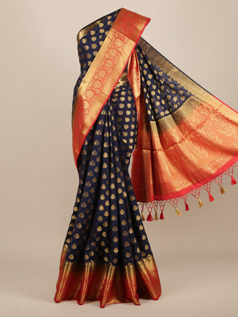 

Pothys Blue & Gold Jute Silk Woven Design Saree With Tasseled Pallu