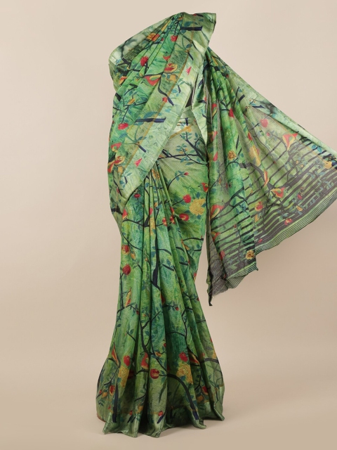

Pothys Green Printed Jute Silk Saree