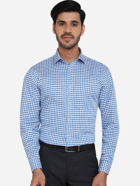 

JADE BLUE Men Blue Regular Fit Checked Pure Cotton Casual Shirt