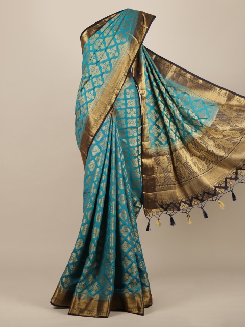 

Pothys Blue & Gold-Toned Jute Silk Woven Design Saree