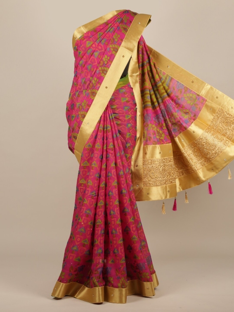 

Pothys Magenta Printed Jute Silk Saree