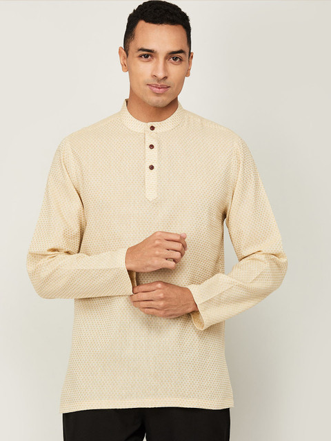

Melange by Lifestyle Men Beige Geometric Thread Work Kurta