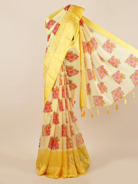 

Pothys Yellow Printed Poly Chiffon Saree