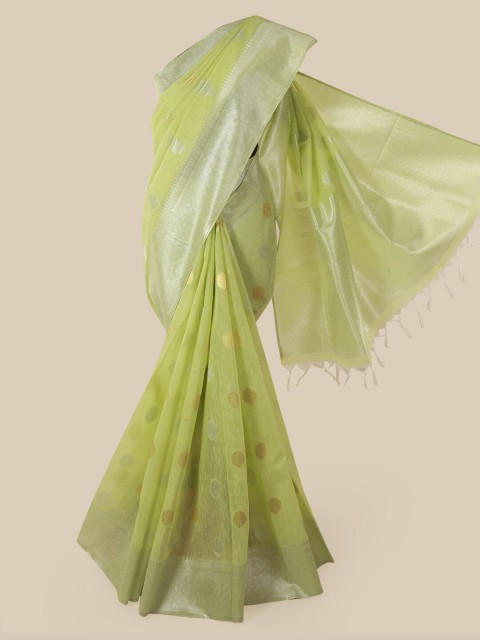 

Pothys Green Woven Design Jute Silk Saree With Tasseled Pallu