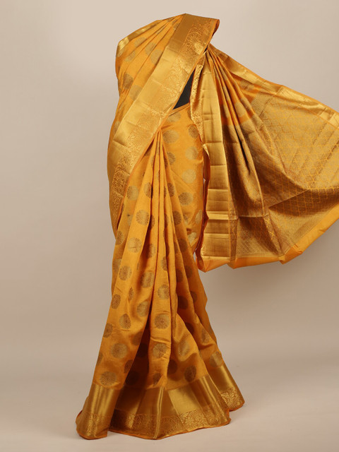 

Pothys Mustard Yellow & Gold-Coloured Jute Silk Woven Design Saree