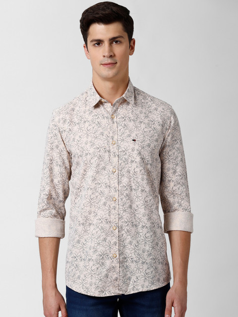 

Peter England Casuals Men Beige Slim Fit Printed Pure Cotton Casual Shirt