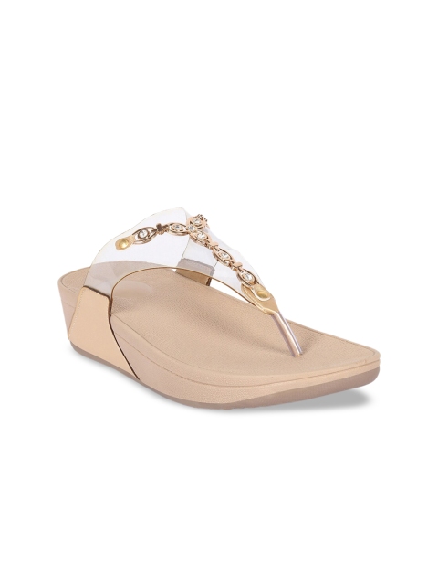 

Bella Toes Women Transparent & Gold-Toned Embellished T-Strap Flats