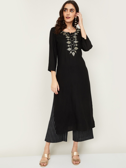 

Melange by Lifestyle Women Black Solid Kurta with Palazzos