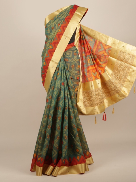 

Pothys Green Woven Design Jute Silk Saree