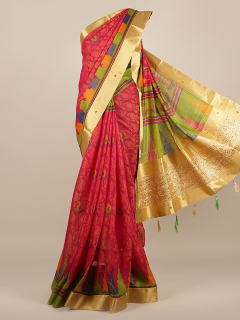 

Pothys Pink & Gold-Toned Jute Silk Woven Design Saree