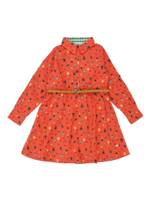 

Ed-a-Mamma Girls Coral Pure Cotton Printed Fit and Flare Dress
