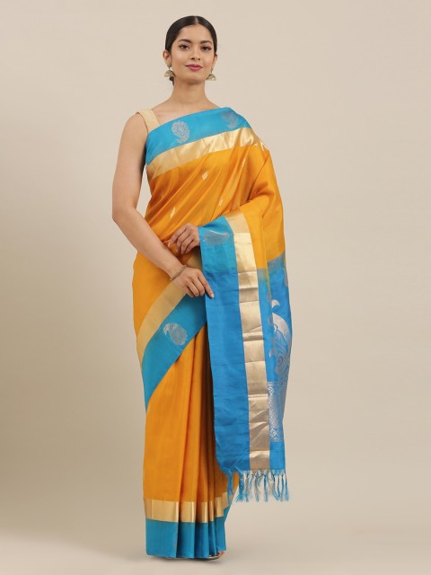 

The Chennai Silks Mustard Pure Silk Woven Design Kanjeevaram Saree