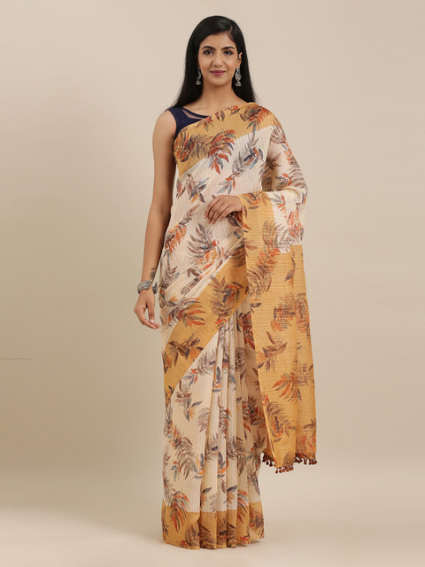 

The Chennai Silks Beige Polyester Printed Bhagalpuri Saree