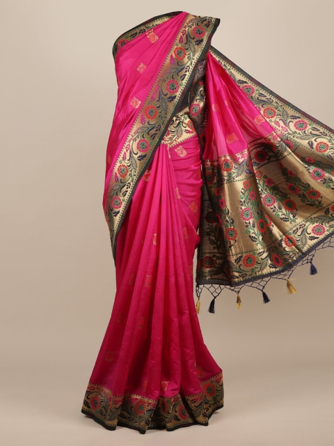 

Pothys Magenta & Gold-Toned Jute Silk Woven Design Saree