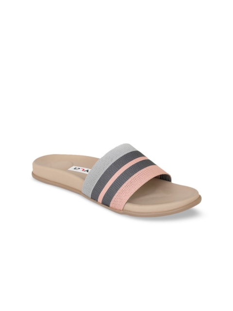 

Zyla Women Peach-Coloured Striped Fabric Open Toe Flats