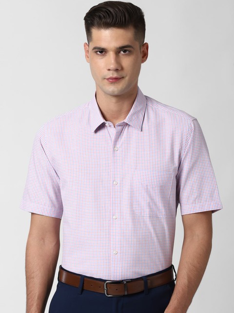 

Peter England Men White & Pink Regular Fit Checked Pure Cotton Semiformal Shirt