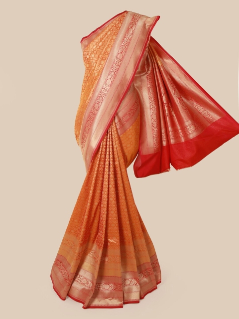 

Pothys Orange & Gold-Toned Pure Silk Woven Design Banarasi Saree