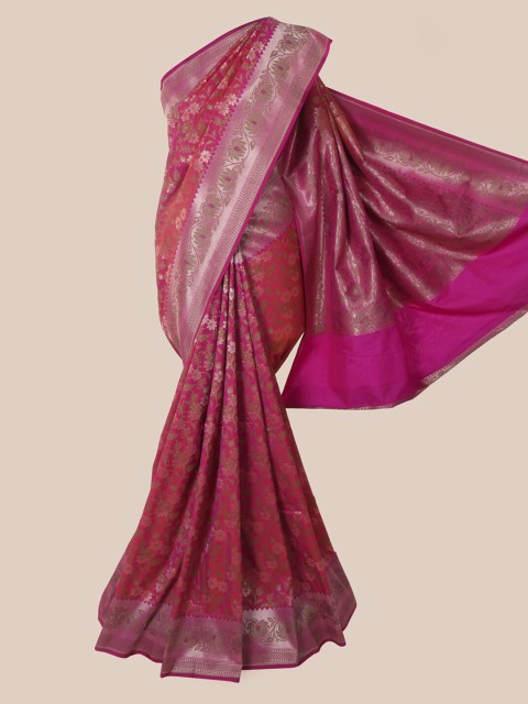 

Pothys Magenta & Gold-Toned Pure Silk Woven Design Banarasi Saree
