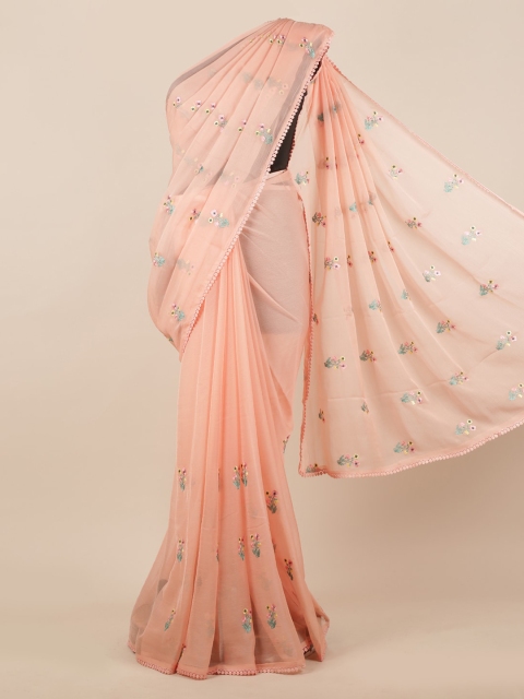 

Pothys Pink Embroidered Poly Chiffon Saree