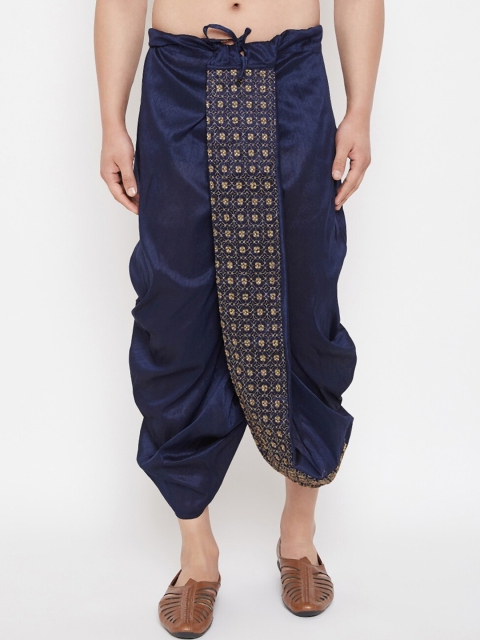 

VASTRAMAY Men Navy Blue & Gold-Colored Embroidered Dhoti Pants