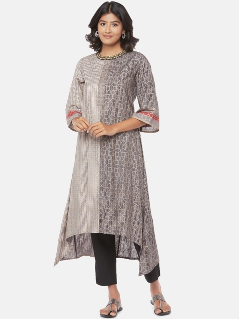 

RANGMANCH BY PANTALOONS Women Grey & Gold Printed Flared Sleeves Kurta