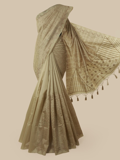 Pothys Taupe Printed Jute Silk Saree