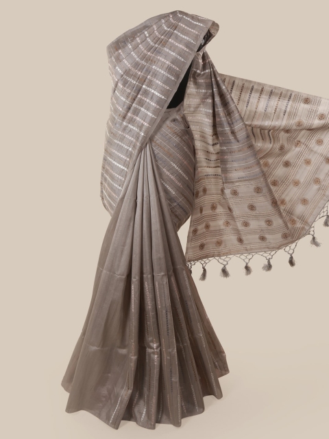 

Pothys Grey & Silver-Toned Jute Silk Woven Design Saree