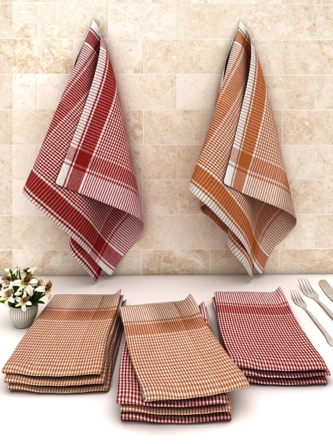 

Athom Trendz Pack Of 12 Red And White Checked Cotton Cleaning Cloth, Brown