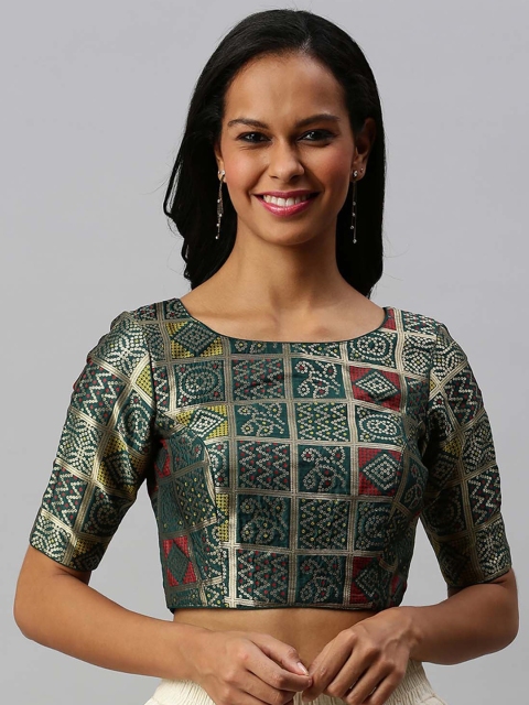 

Soch Women Green & Red Woven Design Saree Blouse