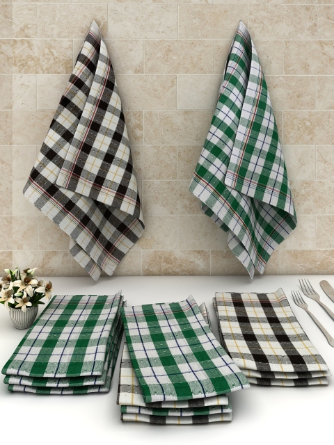 

Athom Trendz Pack Of 12 Multi-colored Checked Cotton Cleaning Cloth, Green