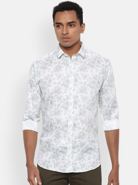

V Dot Men White & Green Pure Cotton Slim Fit Printed Casual Shirt