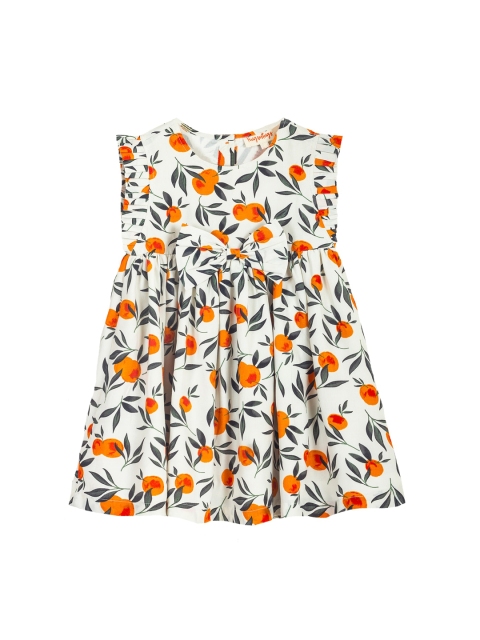 

Hugsntugs Girls White & Orange Printed A-Line Dress