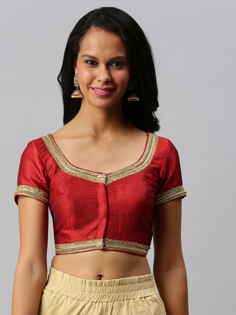 

Soch Women Maroon Embroidered Art Silk Saree Blouse