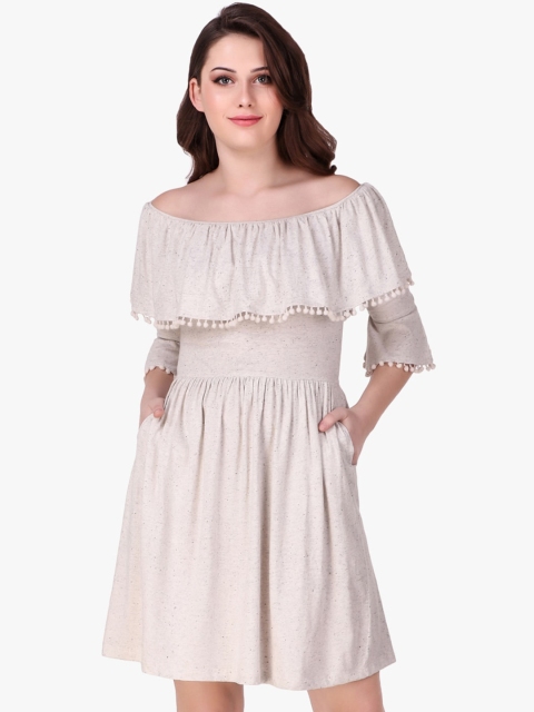 

Texco Women Off-White Solid Fit and Flare Dress