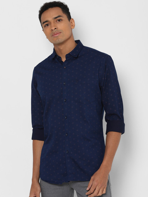 

Allen Solly Men Navy Blue & Pink Slim Fit Printed Casual Shirt