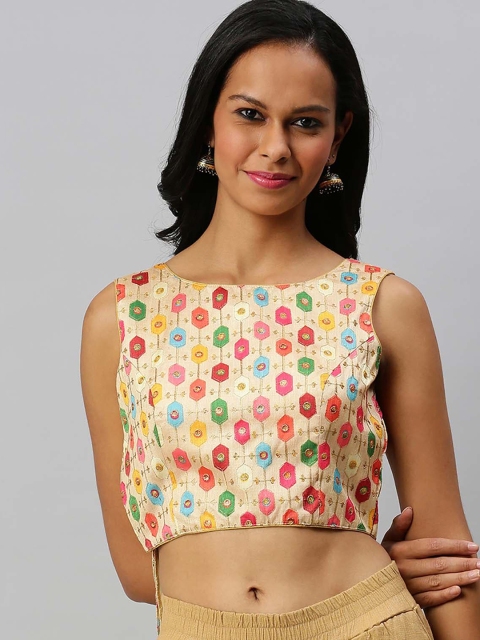 

Soch Gold-Coloured Printed Art Silk Saree Blouse