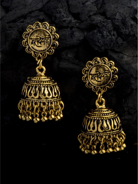 

Alankruthi Oxidised Gold-Toned Dome Shaped Jhumkas