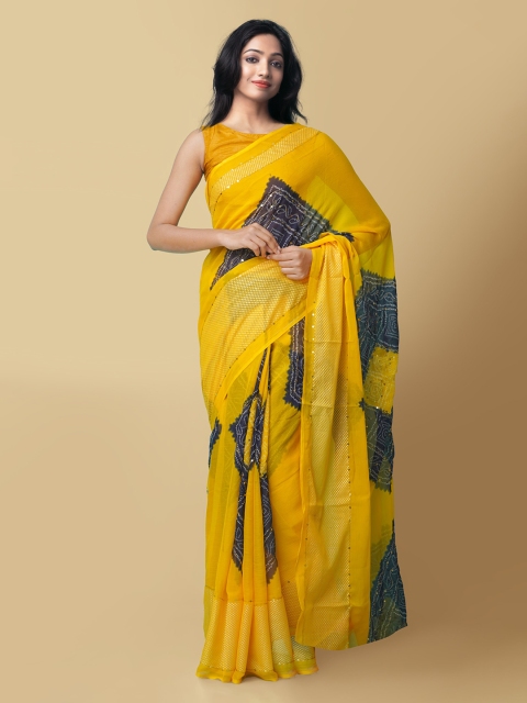 

Unnati Silks Yellow Pure Chiffon Printed Handloom Patola Saree