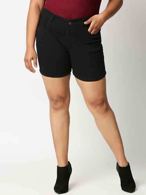 

ZUSH Women Black Solid Regular Fit Denim Shorts