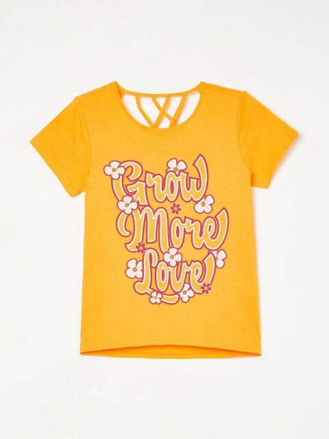 

Fame Forever by Lifestyle Girls Yellow & White Printed Pure Cotton Styled Back Top