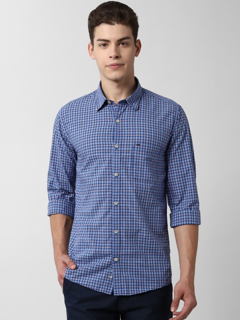 

Peter England Casuals Men Blue Slim Fit Checked Pure Cotton Casual Shirt