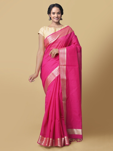 

Unnati Silks Pink Solid Handloom Baluchari Saree