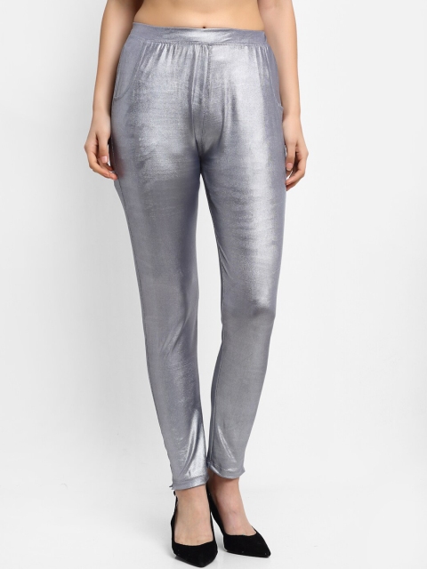 

NEUDIS Women Silver-Coloured Solid Ankle Length Skinny Fit Shimmer Jegging
