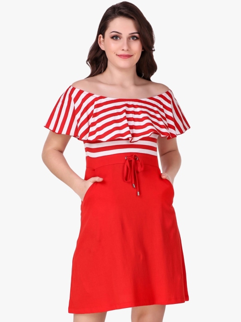 

Texco Women Red Striped Fit and Flare Dress