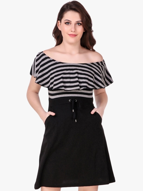 

Texco Women Black & Grey Striped Fit and Flare Dress