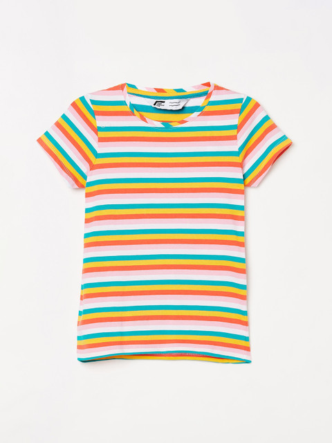 

Fame Forever by Lifestyle Girls Multicoloured Pure Cotton Striped Round Neck Pure Cotton T-shirt, Multi