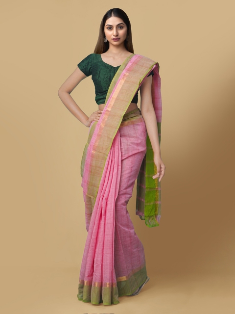 

Unnati Silks Pink & Green Pure Cotton Checked Mangalagiri Saree