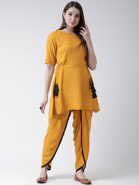 

Castle Women Mustard Solid Kurti with Dhoti Pants
