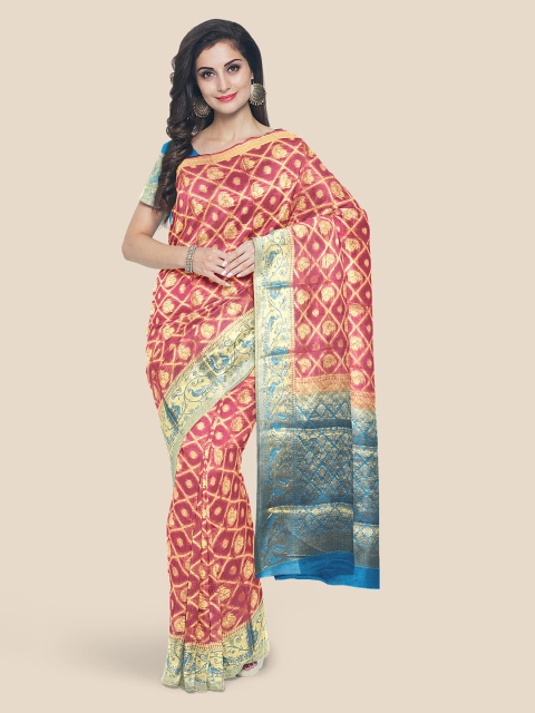 

KLM Fashion Mall Pink & Golden Woven Design Banarasi Saree