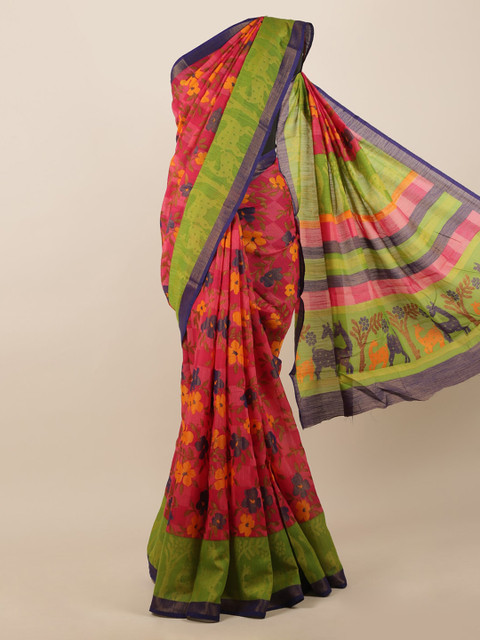 

Pothys Magenta Printed Jute Silk Saree